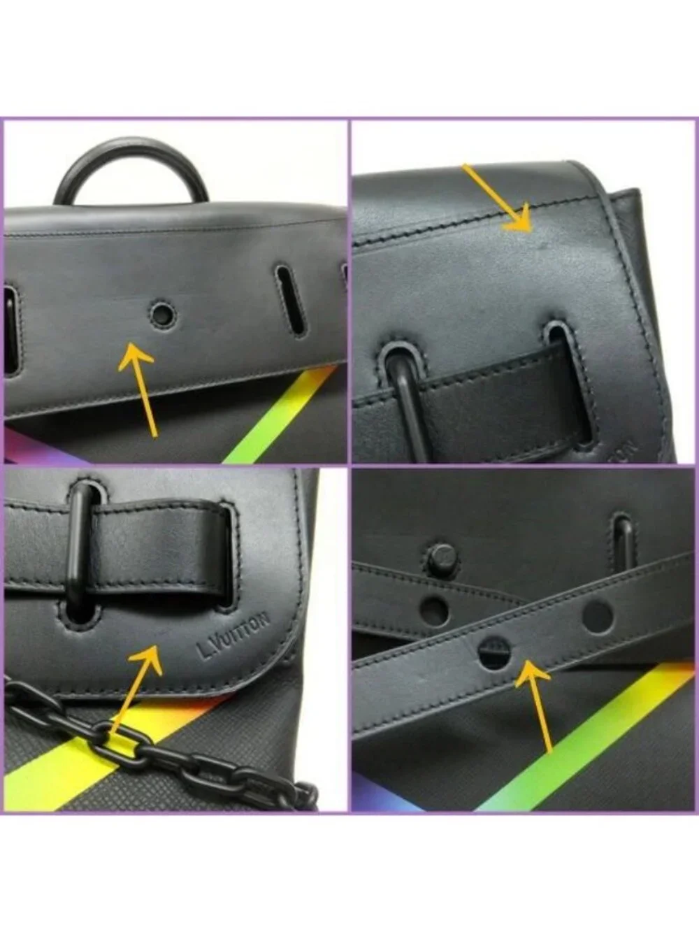 Louis Vuitton Steamer PM Shoulder Bag Taiga Canvas Black Rainbow X